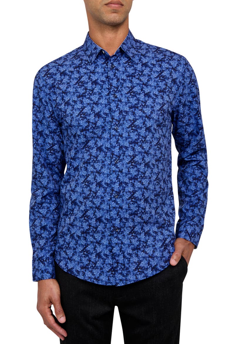 Abstract Floral Performance Shirt, Main, color, LIGHT BLUE/ NAVY