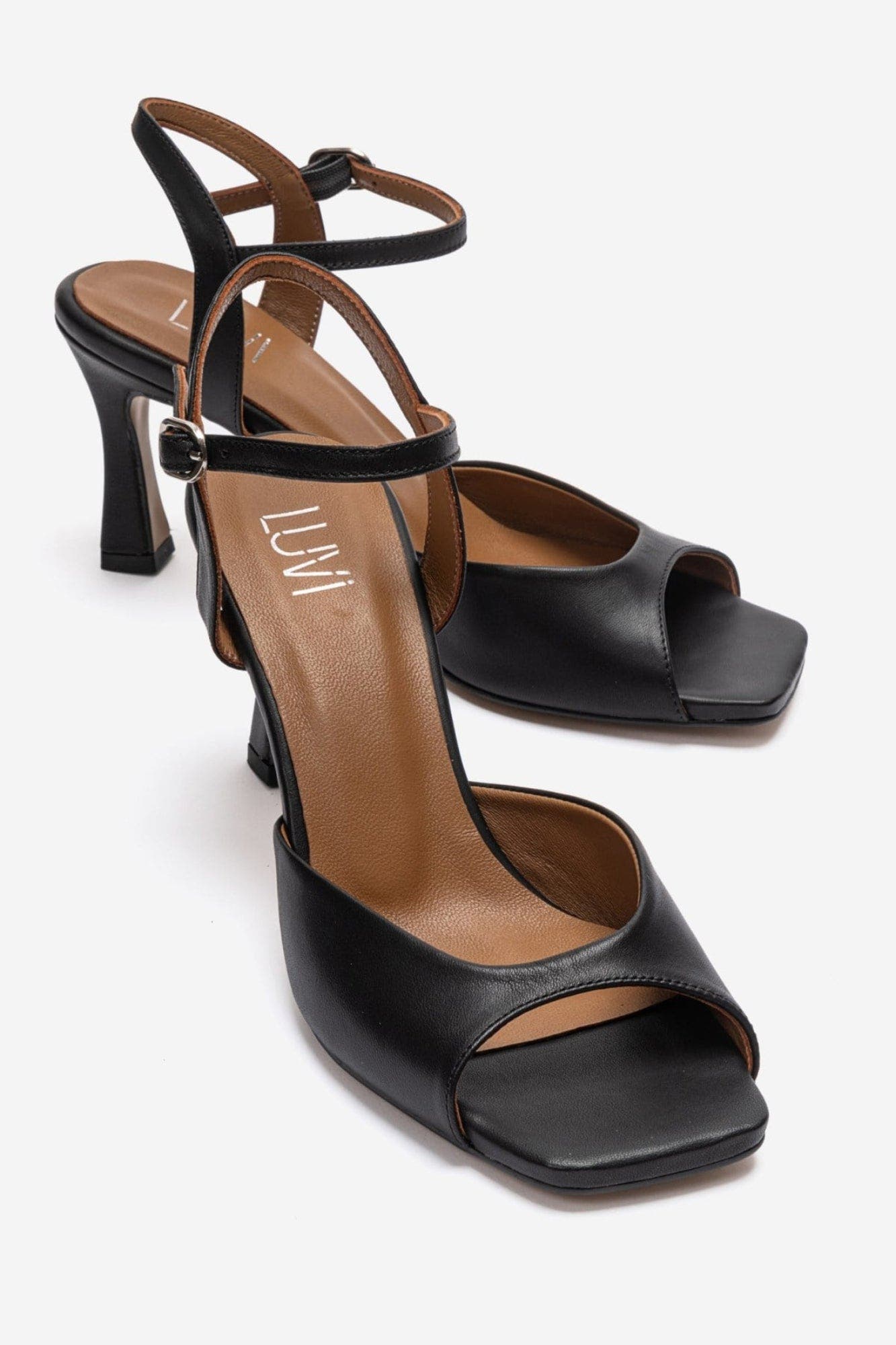 Elvia Leather Stiletto Ankle Strap Sandal, Main, color, Black