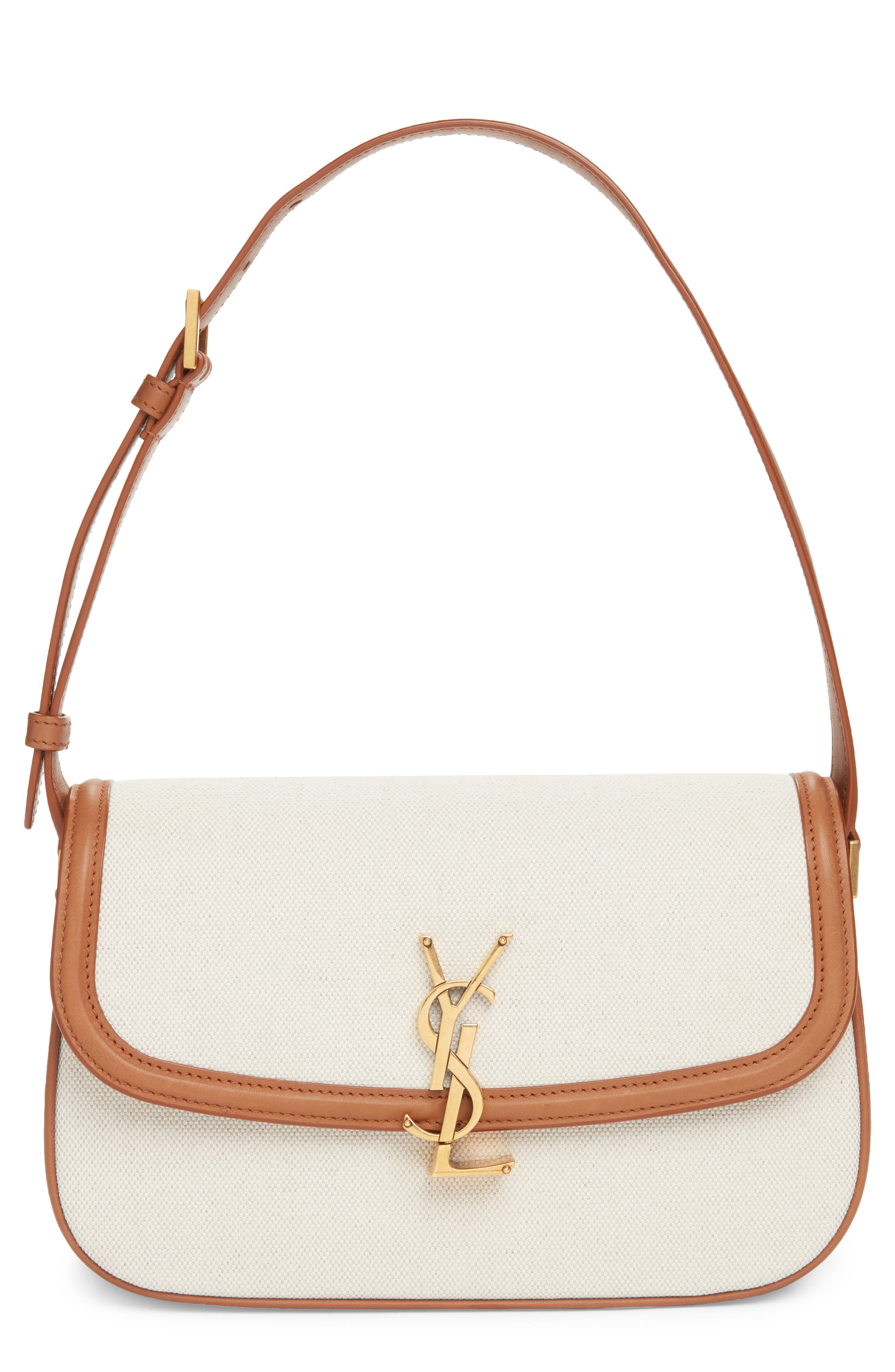 Saint Laurent Small Solferino Canvas Shoulder Bag, Main, color, Desert Dust/ Brick
