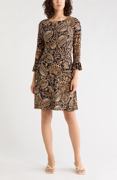 Paisley Long Sleeve Shift Dress