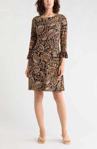 Paisley Long Sleeve Shift Dress