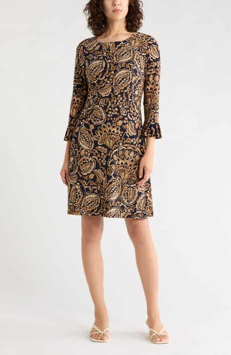 Paisley Long Sleeve Shift Dress