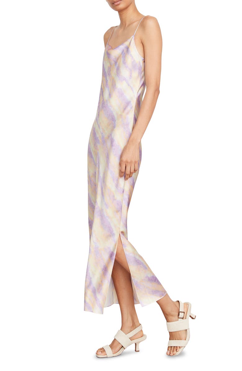 Vince Ikat Tie Dye Cowl Neck Satin Slipdress, Alternate, color, 