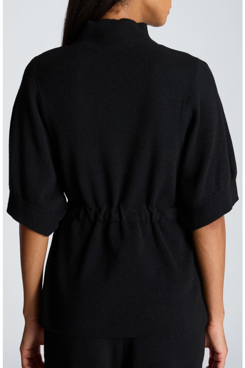 Belted Mock Neck Short Sleeve Sweater, Alternate, color, BLACK