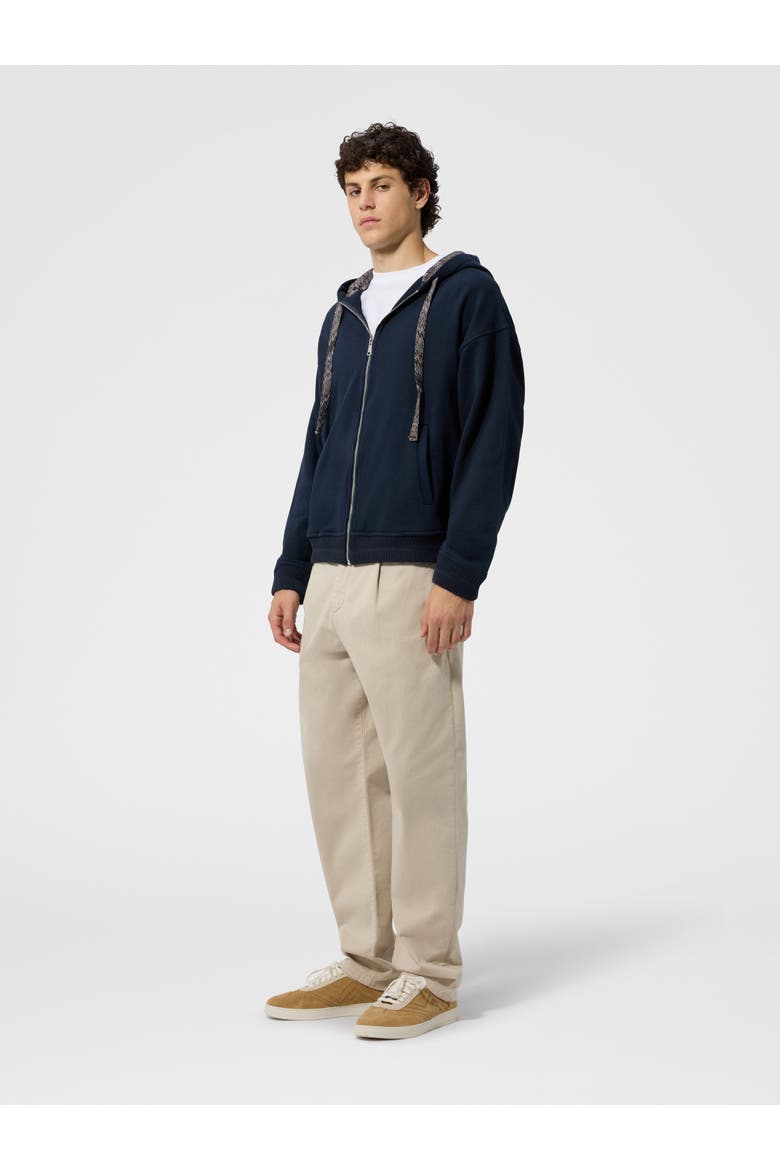 Cotton Fleece Cardigan With Zigzag Insert And Hood, Alternate, color, Navy Blue