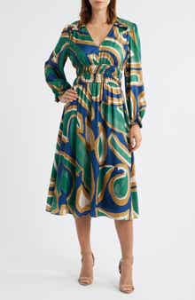 Julia Jordan Abstract Print Long Sleeve Midi Dress