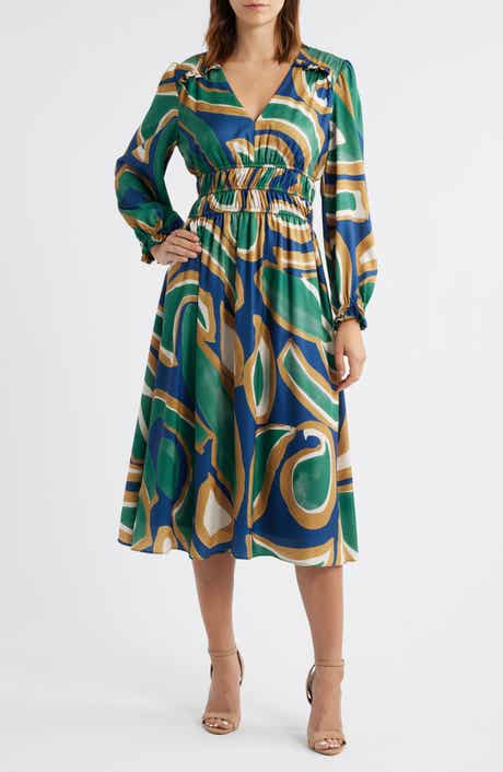 Julia Jordan Abstract Print Long Sleeve Midi Dress