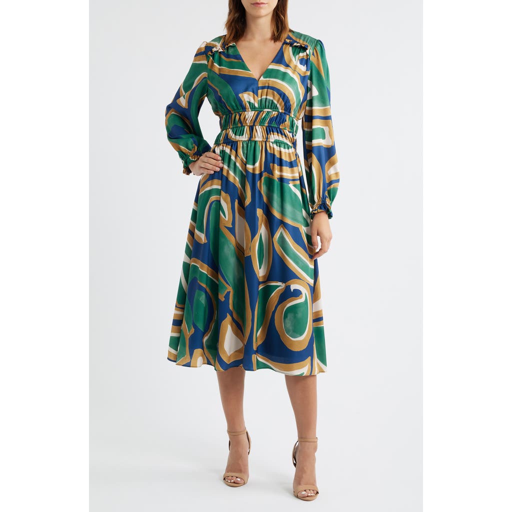 Julia Jordan Abstract Print Long Sleeve Midi Dress In Green