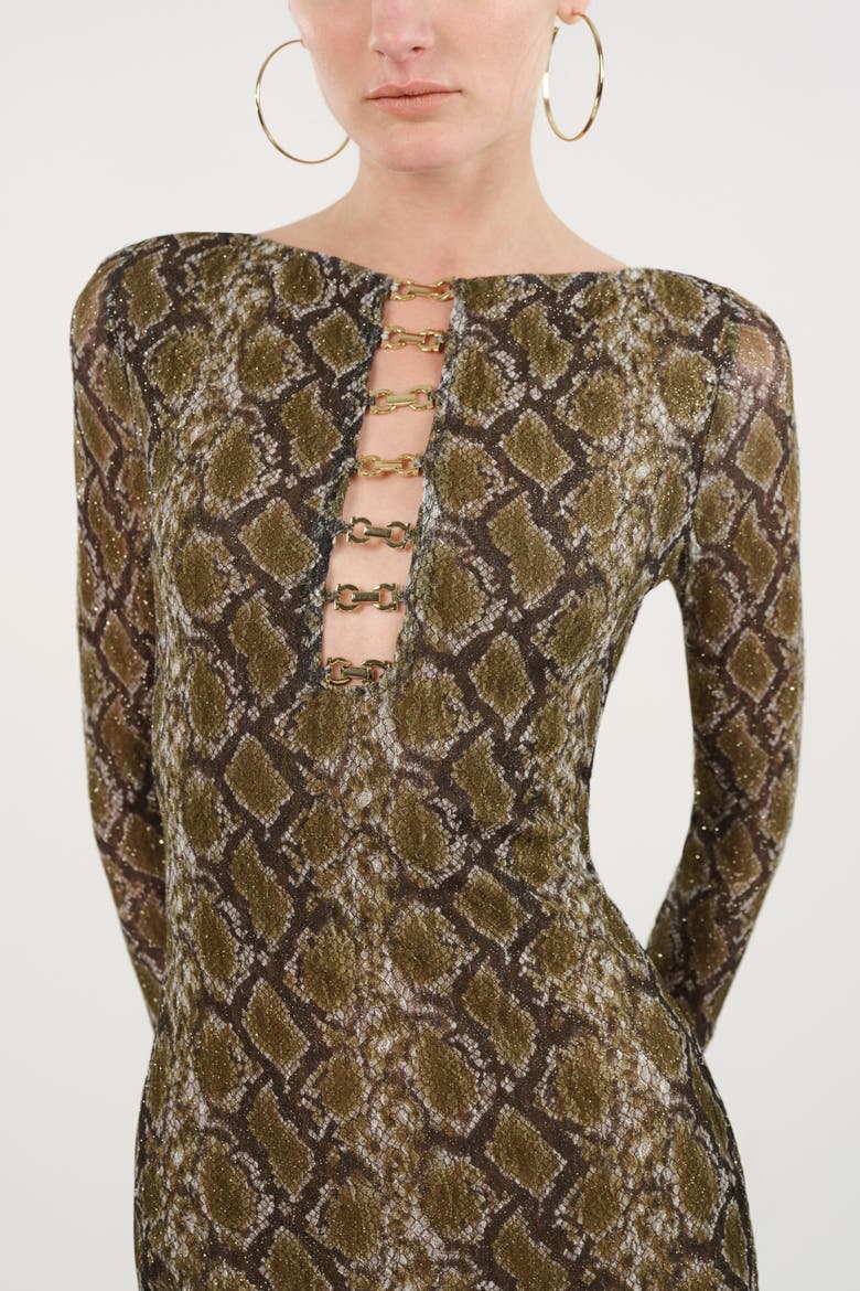 Snake Print Ring Detail Long Sleeve Maxi Dress, Alternate, color, Multi-Colored