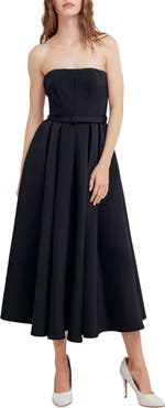 FREEMARKET Belted Strapless Midi Dress