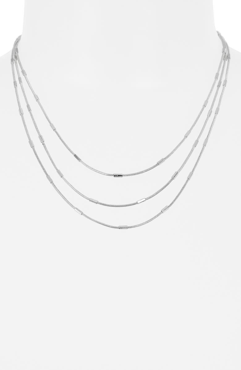 NORDSTROM RACK Triple Layer Bar Chain Necklace, Alternate, color, Silver