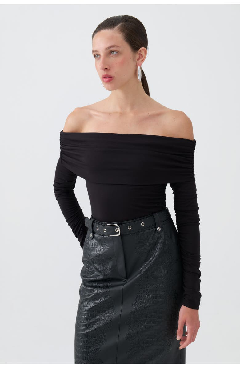 Nocturne Off Shoulder Blouse with Ruffle Detail, Main, color, 