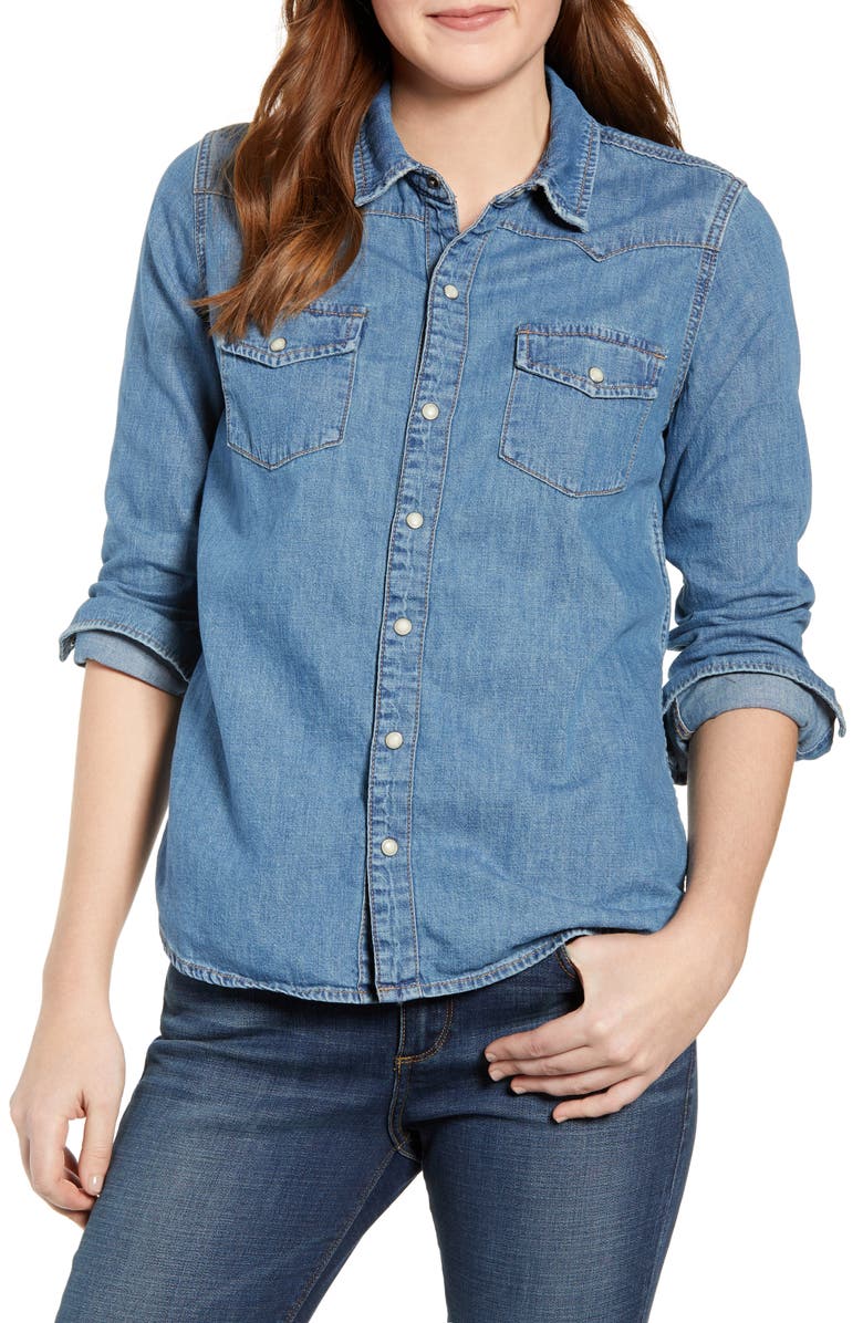 Lucky Brand Chambray Western Shirt, Main, color, 