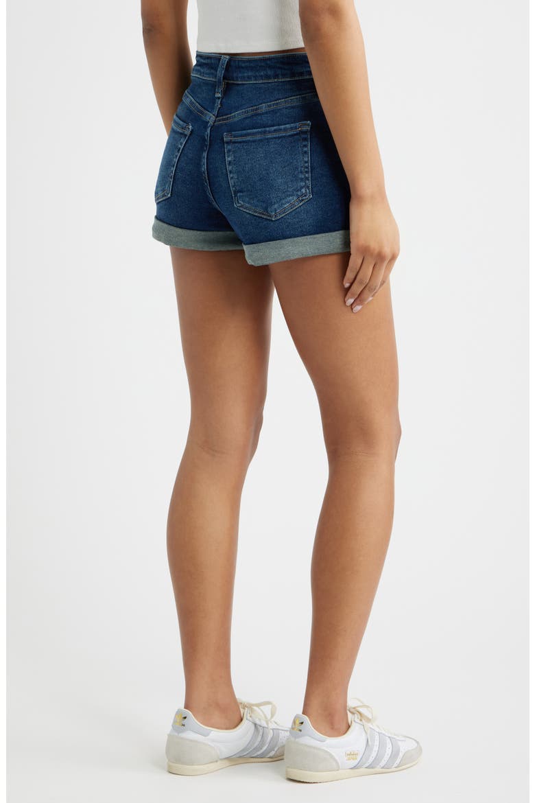 Cuffed Hem Denim Shorts, Alternate, color, DARK BLUE