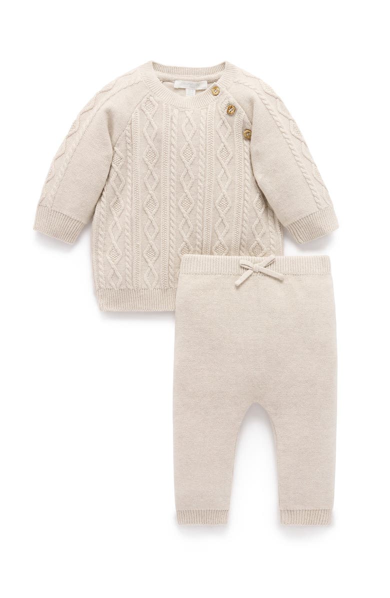 Purebaby Cable Knit Set, Main, color, Wheat Melange