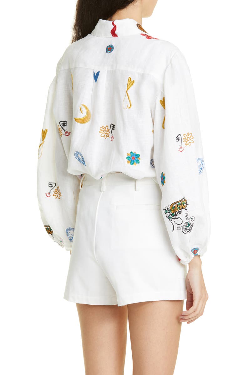 ALEMAIS Soleil Embroidered Linen Button-Up Shirt, Alternate, color, 