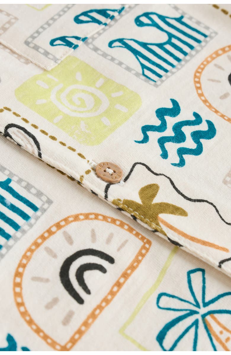 NEXT Fluro Tile Cotton Camp Shirt & Shorts Set, Alternate, color, Neutral