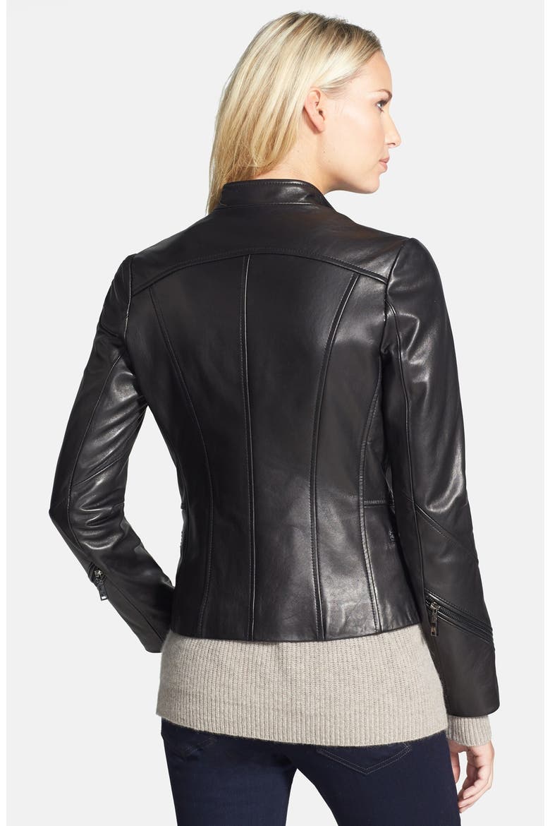 'Delphine' Double Zip Leather Moto Jacket, Alternate, color, BLACK