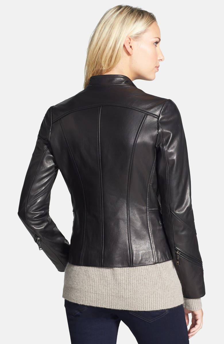 Elie Tahari 'Delphine' Double Zip Leather Moto Jacket, Alternate, color, 