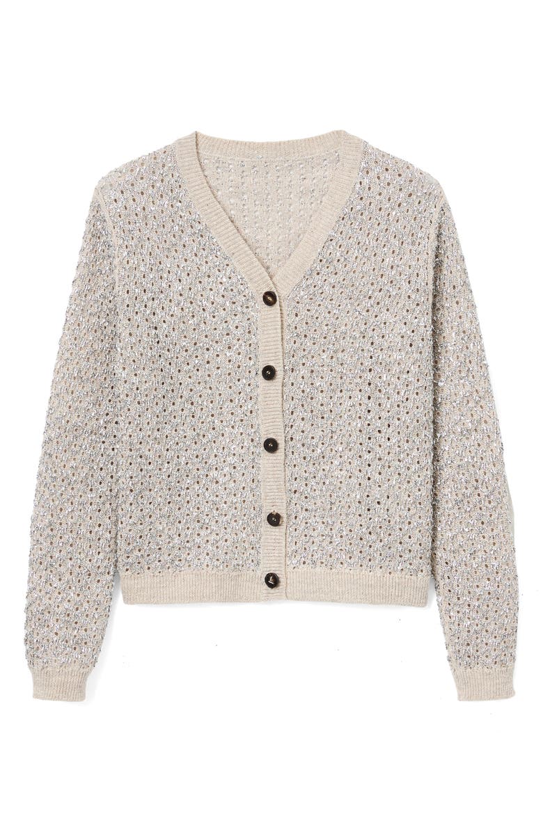 Lafayette 148 New York Pointelle Metallic Linen & Silk Cardigan, Alternate, color, Smoked Taupe Multi
