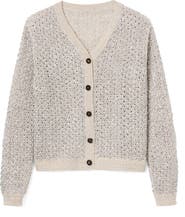 Lafayette 148 New York Pointelle Metallic Linen & Silk Cardigan