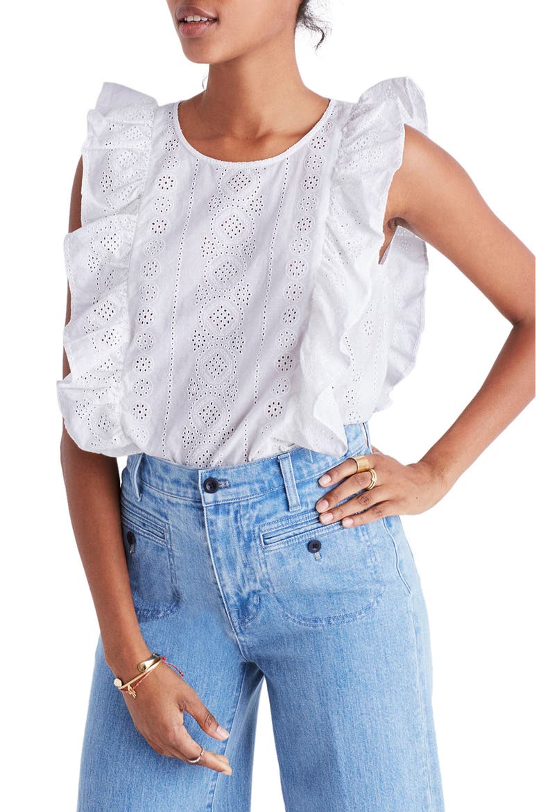 Bellflower Eyelet Ruffle Tank, Main, color, EYELET WHITE