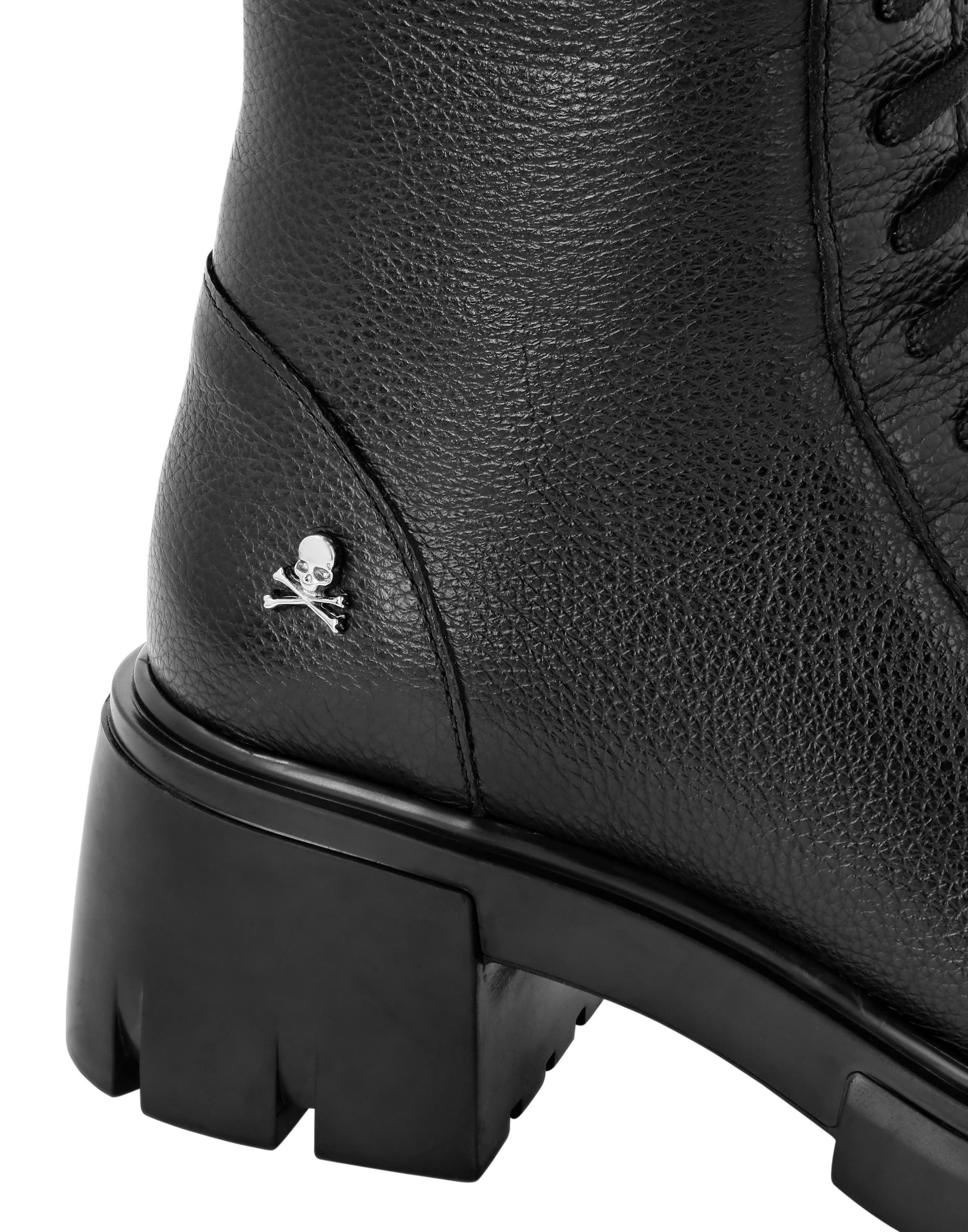 PHILIPP PLEIN Leather Low Flat Boots Women, Alternate, color, Black