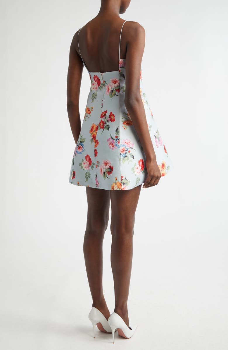 Brandon Maxwell The Zinnia Floral Virgin Wool & Silk Faille Trapeze Minidress, Alternate, color, Light Blue Floral