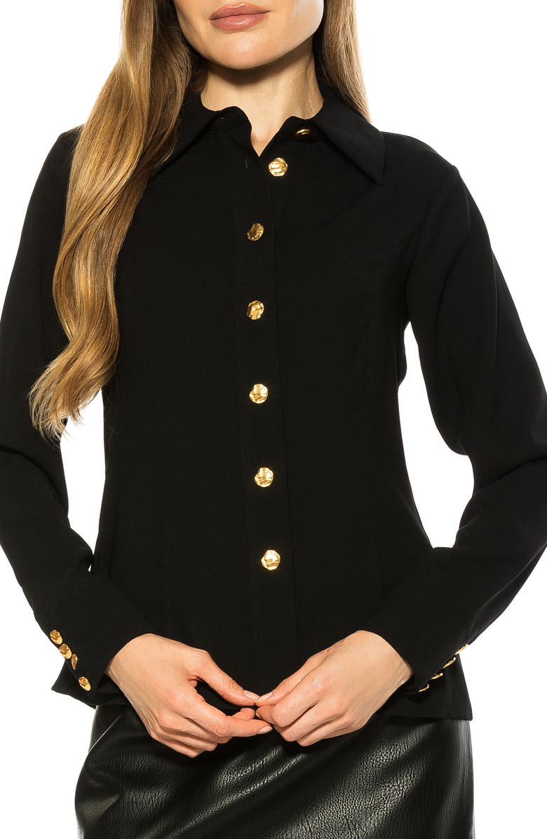 Alexia Admor Leland Button-Up Shirt, Main, color, Black