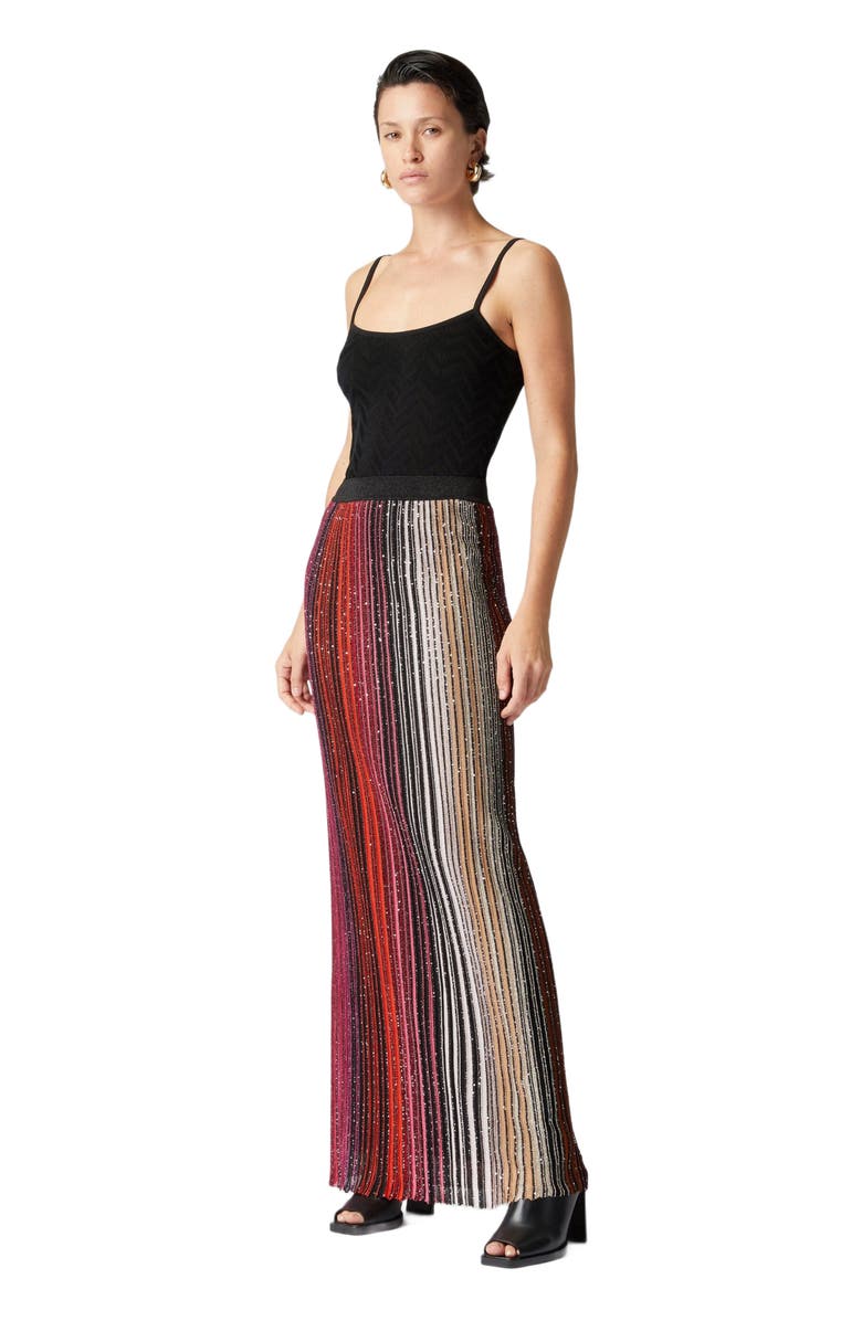 Missoni Striped Partial Long Skirt With Sequins, Main, color, Black & Red