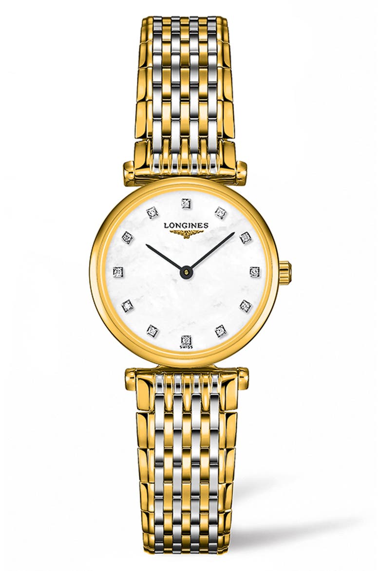 La Grande Classique de Longines Diamond Bracelet Watch, 24mm, Main, color, SILVER/ MOP/ GOLD