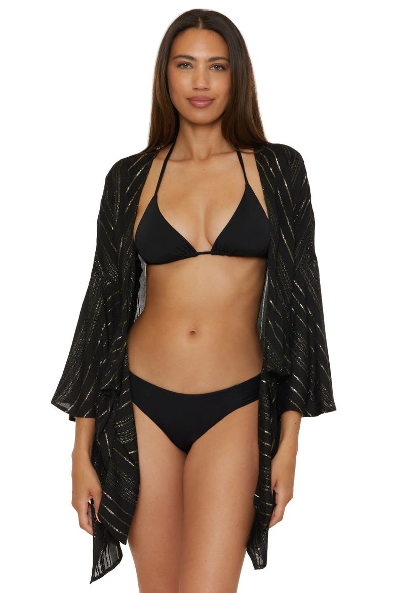 Radiance V-Neck Long Sleeve Cover-Up Tunic, Alternate, color, BLACK