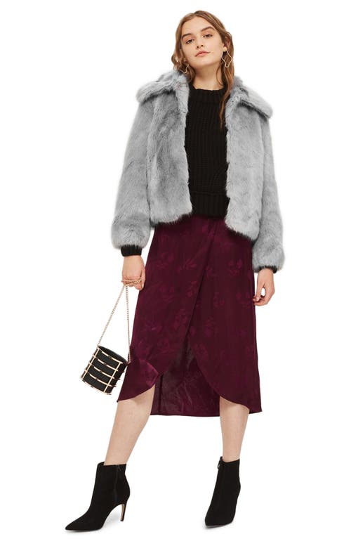 Topshop Claire Faux Fur Coat In Gray