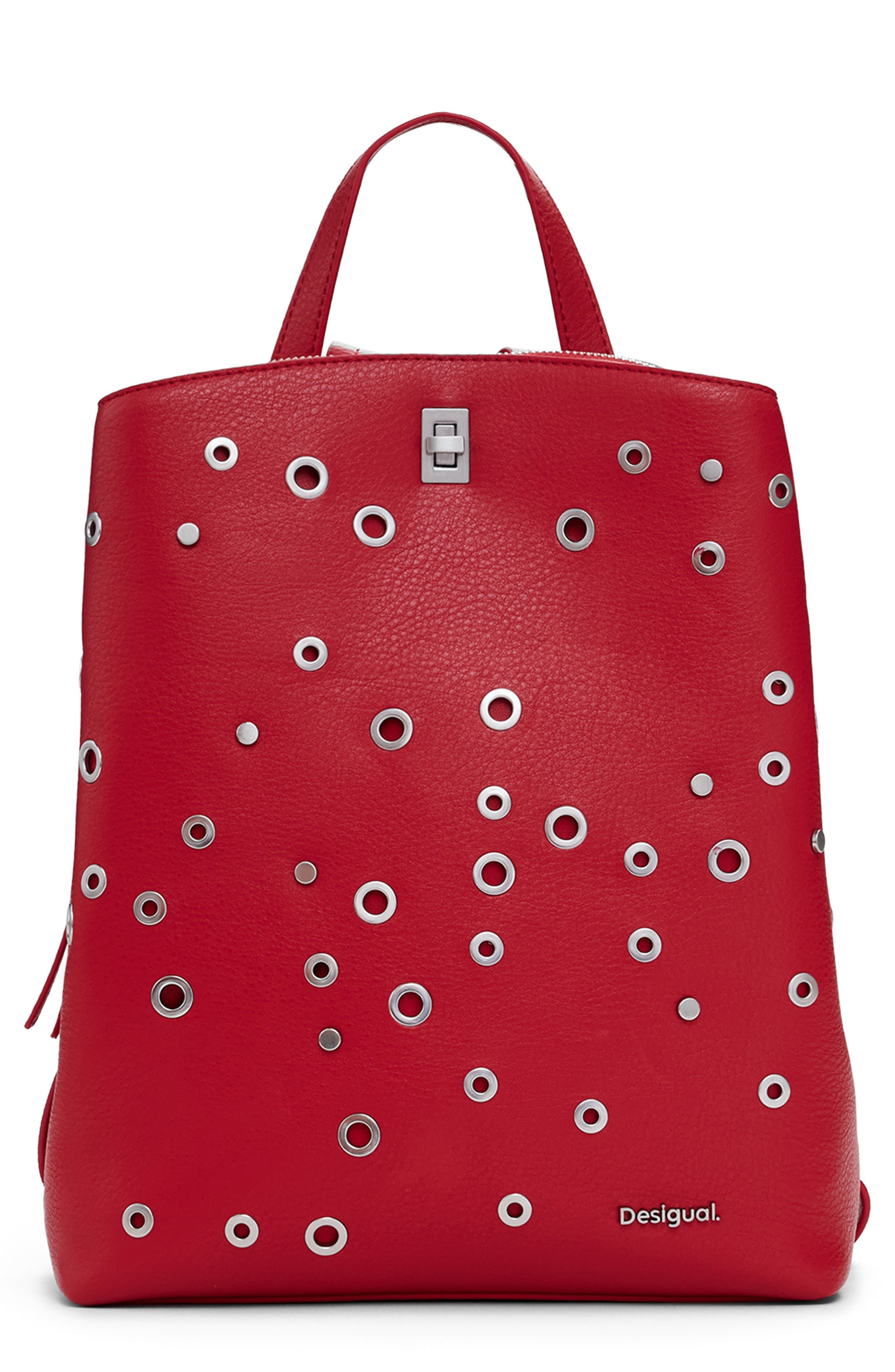 Desigual Medium Stud Faux Leather Backpack, Main, color, 