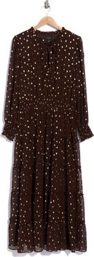 Halogen® Tie Neck Long Sleeve Tiered Maxi Dress