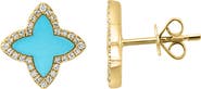 EFFY 14K Yellow Gold Turquoise & Diamond Clover Stud Earrings