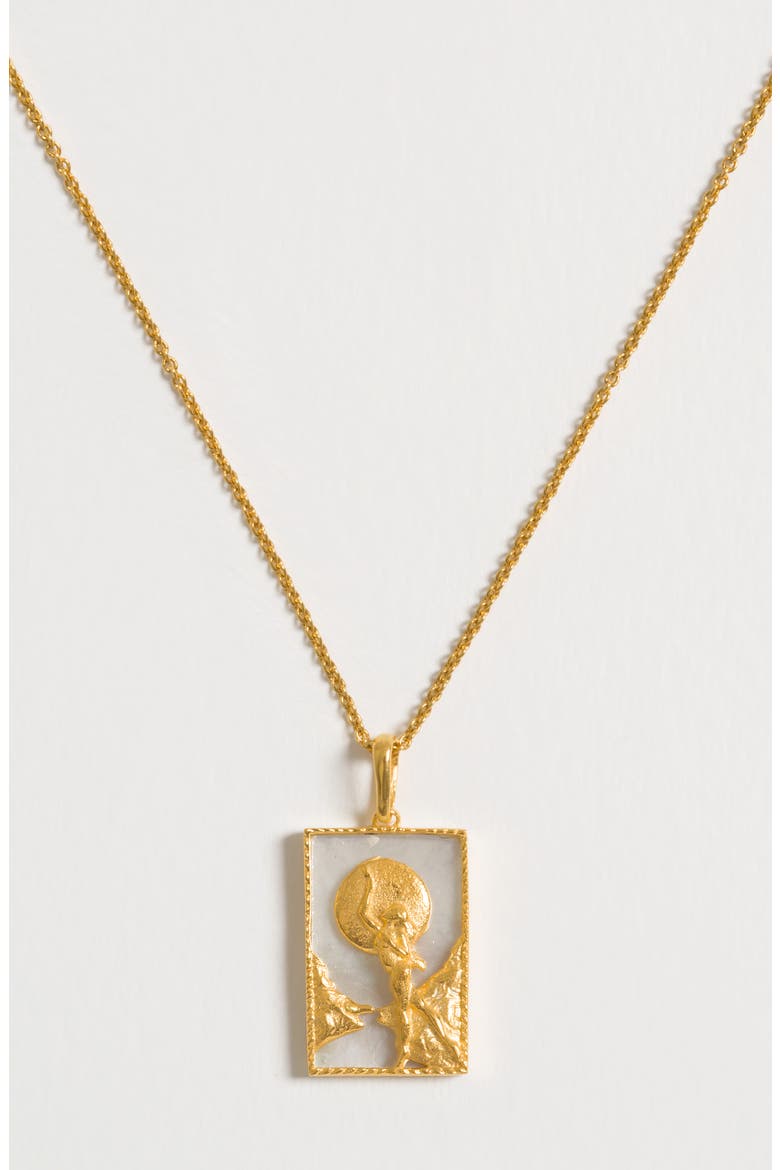 Rectangle Woman & Moon Necklace, Alternate, color, Gold
