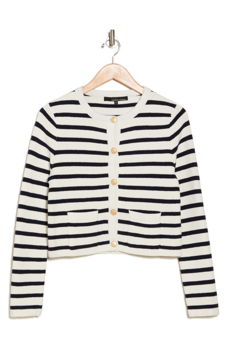 Amanda & Chelsea Stripe Crop Jacket, Alternate, color, Ivory/ Navy