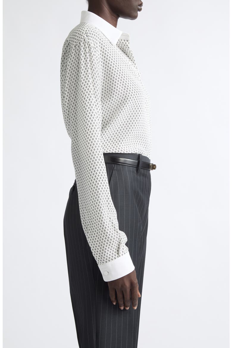 Diamond Print Silk Crepe Button-Up Shirt, Alternate, color, OFF WHITE/ BLACK