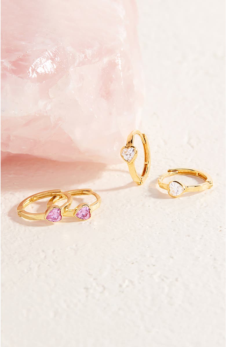 In Season Jewelry 14k Sparkling Heart Hoop Earrings, Alternate, color, Pink