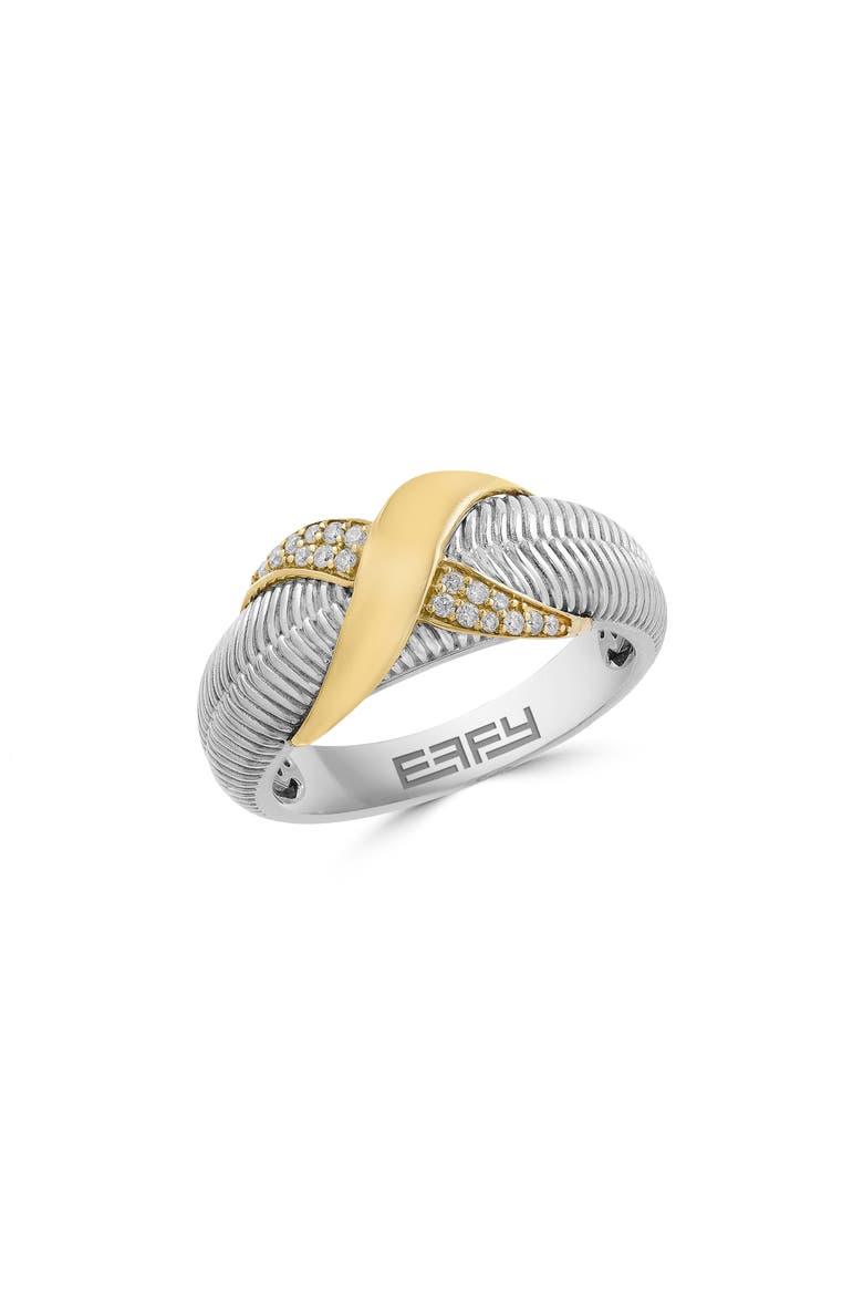 Two-Tone Pavé Diamond Textured Band Ring, Main, color, GOLD