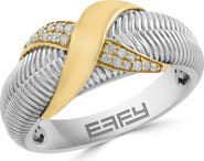 EFFY Two-Tone Pavé Diamond Textured Band Ring