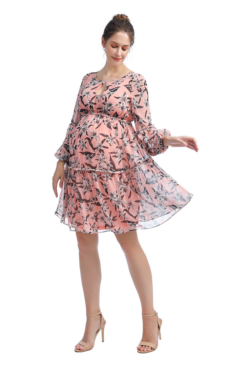 Kimi and Kai Rosie Floral Long Sleeve Maternity Babydoll Dress, Alternate, color, 