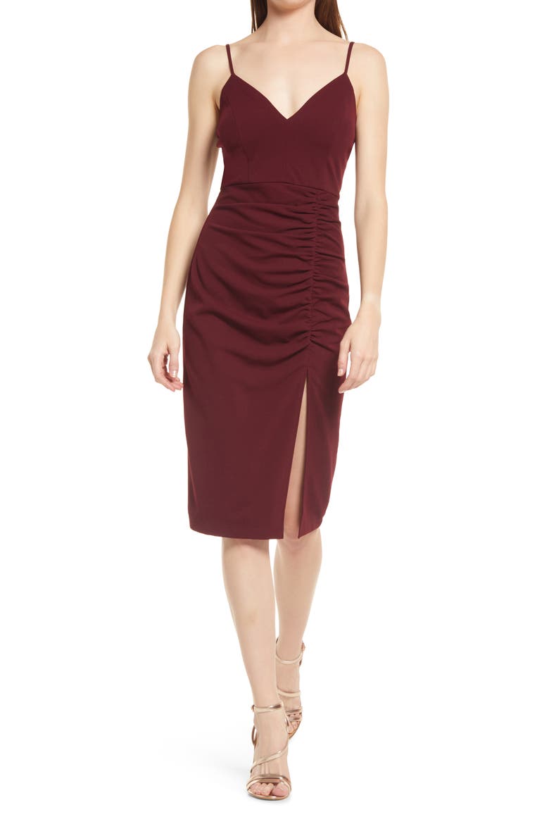 Side Ruched Sleeveless Dress, Main, color, WINE
