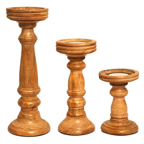 Chennai Mango Wood Candle Holders - Set of 3