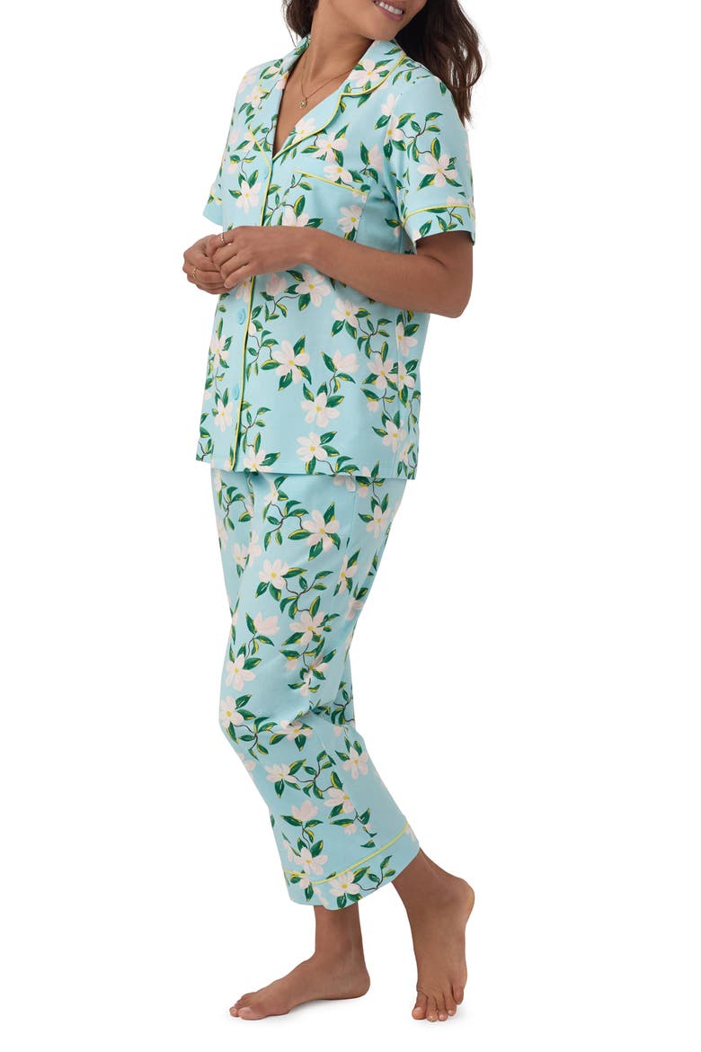 Print Stretch Organic Cotton Jersey Crop Pajamas, Alternate, color, BELLE BLOSSOMS