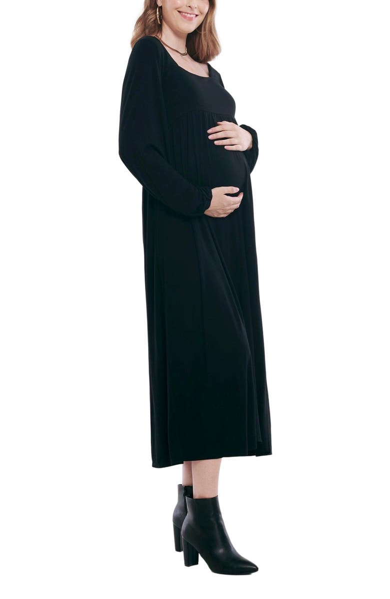 MOTHERHOOD MATERNITY Long Sleeve Empire Waist Maxi Dress, Alternate, color, Black