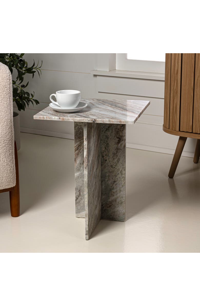 JONATHAN Y Cecil 18.5" Contemporary Natural Marble Handmade T-Shaped End Table, Alternate, color, Gray/Beige