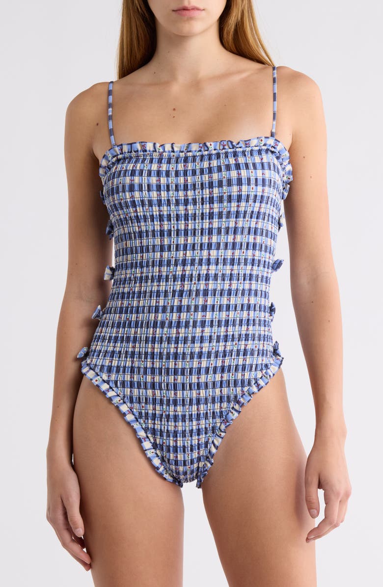 Damson Madder Betty Smocked One-Piece Swimsuit, Alternate, color, 