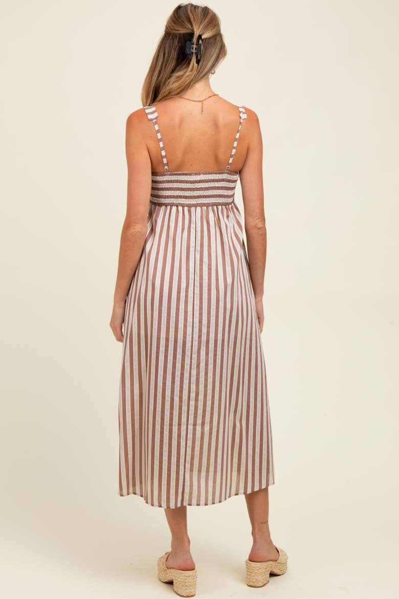 Striped Sleeveless Midi Dress, Alternate, color, Mocha